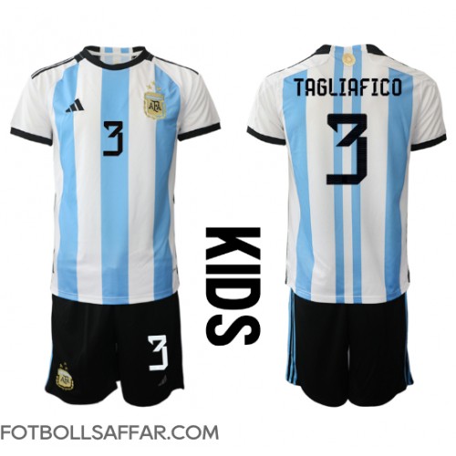 Argentina Nicolas Tagliafico #3 Hemmadräkt Barn VM 2022 Kortärmad (+ Korta byxor)